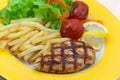 Grilled chicken breast with french fries ,baked to Royalty Free Stock Photo