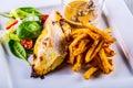 Grilled chicken breast with fresh vegetables celery fries Royalty Free Stock Photo
