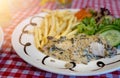 Grilled chicken breast meal with mustard sauce Royalty Free Stock Photo