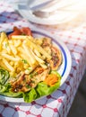 Grilled chicken breast meal with fries Royalty Free Stock Photo