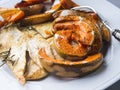Grilled chicken breast with pumpkin slices Royalty Free Stock Photo