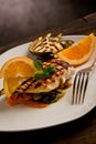Grilled chicken breast on ratatouille bed Royalty Free Stock Photo