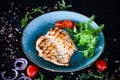 Grilled chicken breast with roasted vegetables Royalty Free Stock Photo