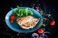 Grilled chicken breast with roasted vegetables Royalty Free Stock Photo