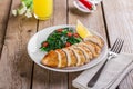 Grilled chicken breast with spinach