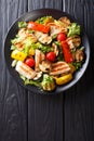 Grilled chicken breast and summer vegetables close-up on a plate Royalty Free Stock Photo