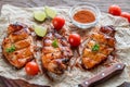 Grilled chicken breasts in hot mango sauce Royalty Free Stock Photo