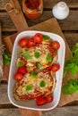 Baked chicken breasts with Sicilian pesto and cheese