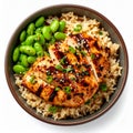 Grilled Chicken with Brown Rice and Edamame in Bowl Royalty Free Stock Photo