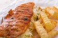 Grilled chicken, cabbage salad with nuts and chips Royalty Free Stock Photo