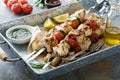 Grilled chicken cabobs on skewers Royalty Free Stock Photo