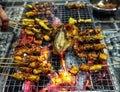 Grilled chicken is called sate in Indonesia Royalty Free Stock Photo