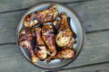 Grilled chicken drums. BBQ background. Summer barbeque