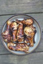 Grilled chicken drums. BBQ background. Summer barbeque