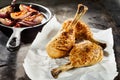 Grilled chicken drumsticks with roast vegetables