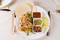 Grilled Chicken Fajitas with Fixings on Plate Royalty Free Stock Photo