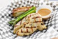 Grilled chicken filet satay, peanut sauce