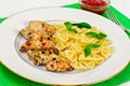 Grilled Chicken Fillet with Pasta Bows Royalty Free Stock Photo