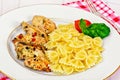 Grilled Chicken Fillet with Pasta Bows Royalty Free Stock Photo