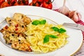 Grilled Chicken Fillet with Pasta Bows Royalty Free Stock Photo