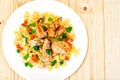 Grilled Chicken Fillet with Pasta Bows Royalty Free Stock Photo