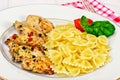 Grilled Chicken Fillet with Pasta Bows Royalty Free Stock Photo