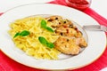 Grilled Chicken Fillet with Pasta Bows Royalty Free Stock Photo