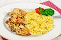 Grilled Chicken Fillet with Pasta Bows Royalty Free Stock Photo