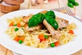 Grilled Chicken Fillet with Pasta Bows Royalty Free Stock Photo