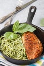 Grilled chicken fillet with spices and spaghetti with pesto Royalty Free Stock Photo