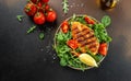 Grilled chicken fillet and vegetables. superfood concept. Healthy, clean eating. place for text, top view Royalty Free Stock Photo