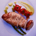 Grilled chicken fillets and vegetables, top view Royalty Free Stock Photo