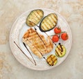 Grilled chicken and grilled vegetables - eggplant and zucchini w Royalty Free Stock Photo