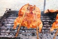 Grilled chicken on the hot charcoal