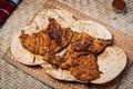 Grilled Chicken isolated on bread with lemon slice served in dish top view of middle east fastfood Royalty Free Stock Photo