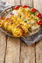 Grilled chicken kebab is known as jujeh kabab with rice closeup on the plate. Vertical Royalty Free Stock Photo