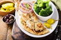 Grilled chicken kebabs on a pita Royalty Free Stock Photo