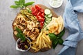 Grilled chicken kebabs platter with vegetables Royalty Free Stock Photo