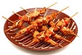 grilled chicken kebabs with sweet peppers in restaurant serving Royalty Free Stock Photo