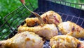 Grilled chicken legs, drumstick. charcoal meat closeupnn Royalty Free Stock Photo