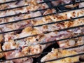 Grilled chicken legs on the flaming barbeque grill Royalty Free Stock Photo