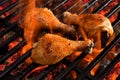 Grilled chicken legs on the flaming grill Royalty Free Stock Photo