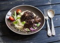 Grilled chicken liver, couscous and fresh vegetable salad Royalty Free Stock Photo