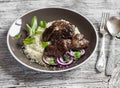 Grilled chicken liver, couscous and fresh vegetables Royalty Free Stock Photo