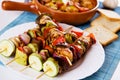 Grilled chicken meat and vegetable skewer Royalty Free Stock Photo