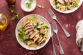 Grilled chicken with mushroom and spinach pasta Royalty Free Stock Photo