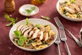 Grilled chicken with mushroom and spinach pasta Royalty Free Stock Photo