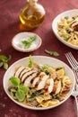 Grilled chicken with mushroom and spinach pasta Royalty Free Stock Photo