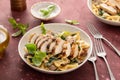 Grilled chicken with mushroom and spinach pasta Royalty Free Stock Photo