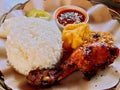 grilled chicken rice, tofu and tempeh menu plus fresh vegetables at ABG restaurant aka Ayam Bakar Gondangsari, Cirebon